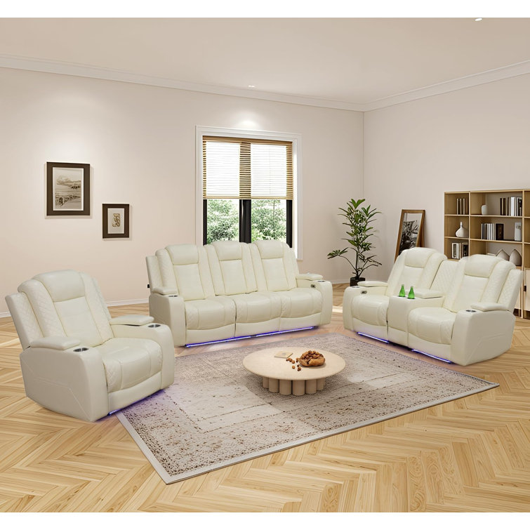 Red Barrel Studio® 3Piece Vegan Leather Power Reclining Living Room